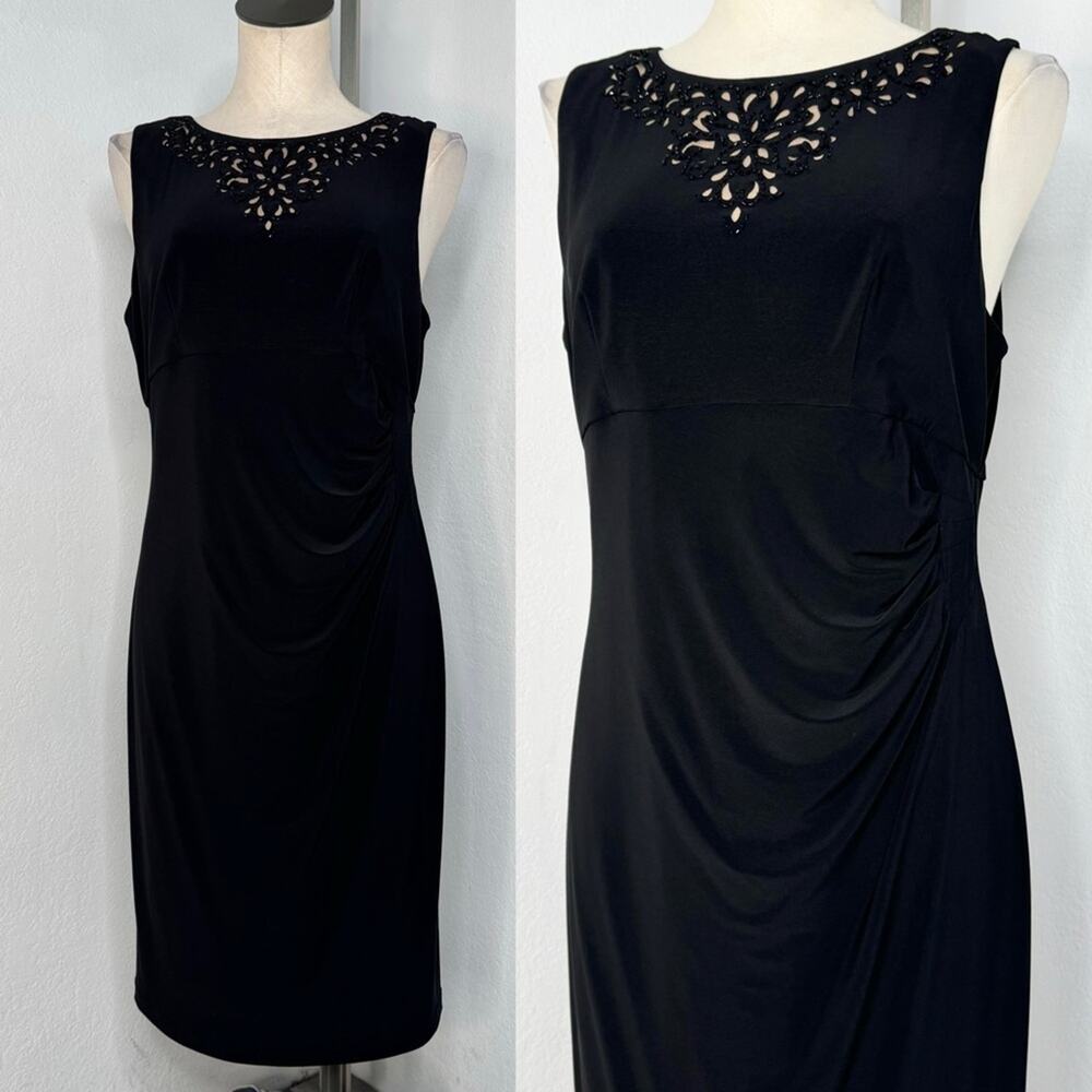 Black Ruched Beaded Sleeveless Dress Jessica Howard Size 12